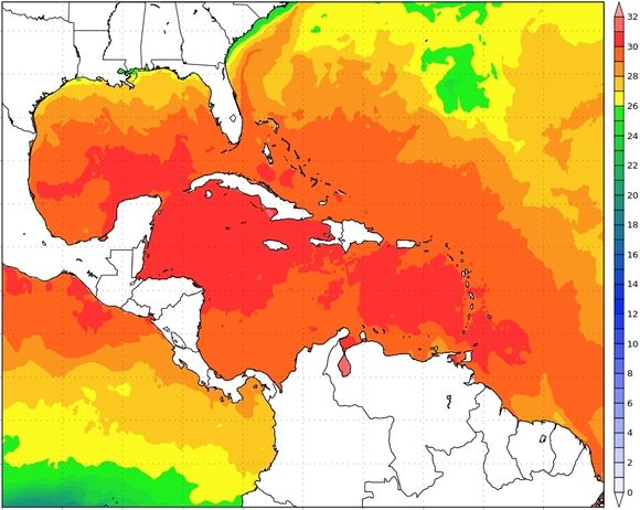 Temperaturas de la superficie del mar, 28 septiembre 2020/Alex B.
