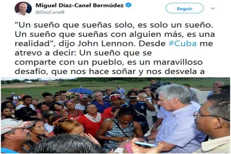 Twitter e imagen de Díaz-Canel con el pueblo