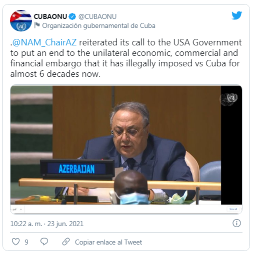 Representante del Movimiento de Países No Alineados: El bloqueo es inaceptable