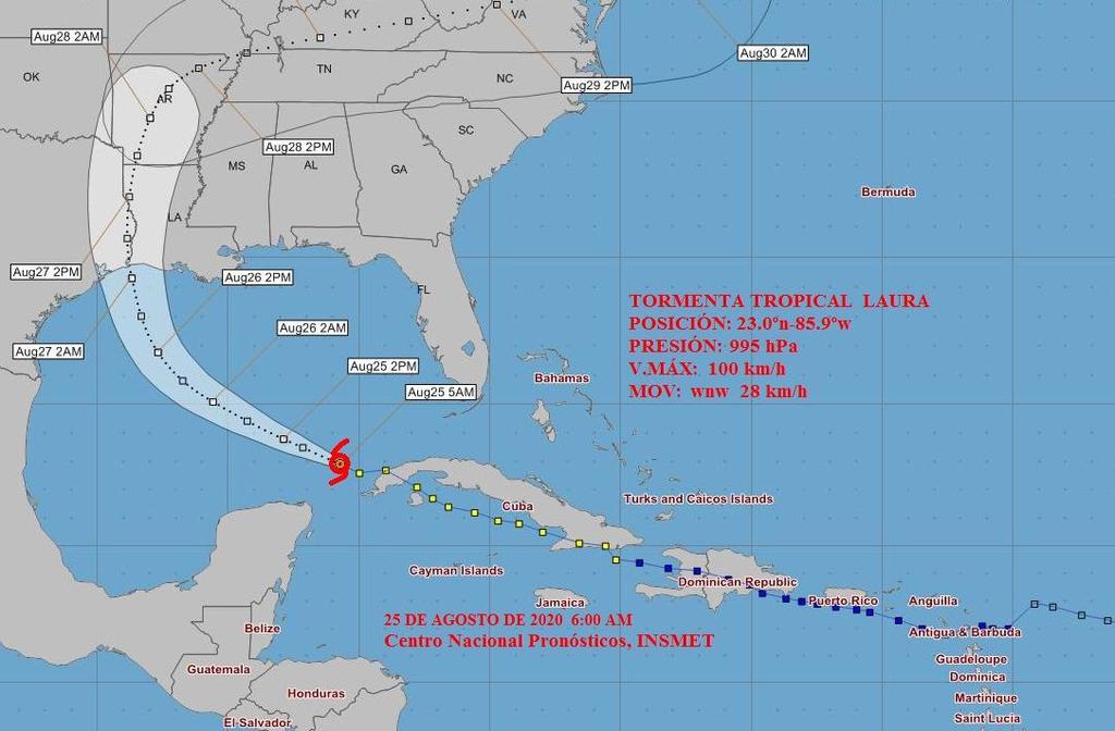 cono de probabilidades de la tormenta tropical Laura