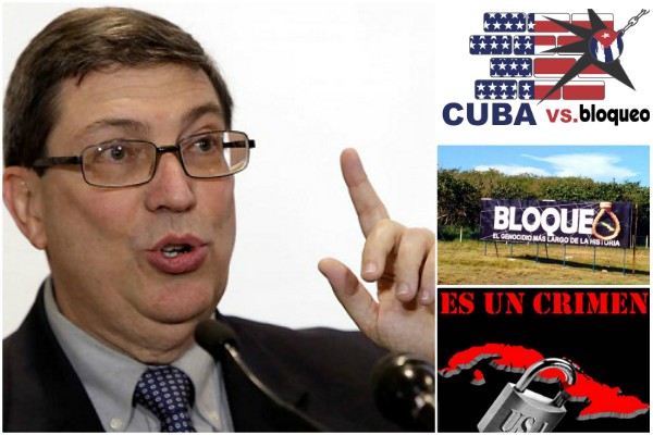 Bruno e imagen alegórica al bloqueo contra Cuba