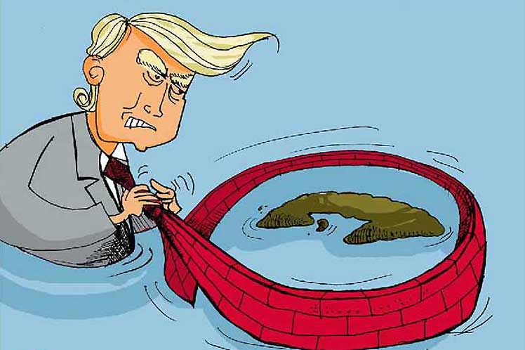 Caricatura referida al bloqueo de Estados Unidos contra Cuba