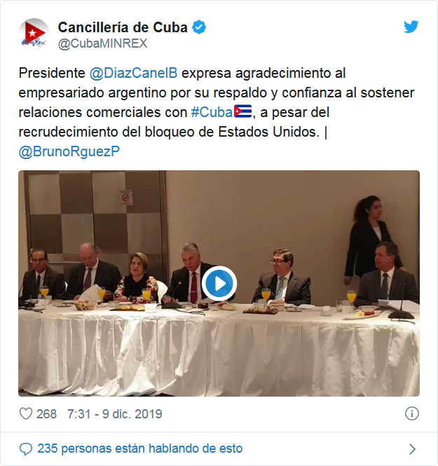 Tweet de la Cancillería de Cuba
