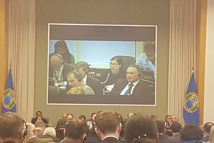 La embajadora de Cuba Soraya Álvarez intervino en la sesión de la Organización para la Prohibición de Armas Químicas