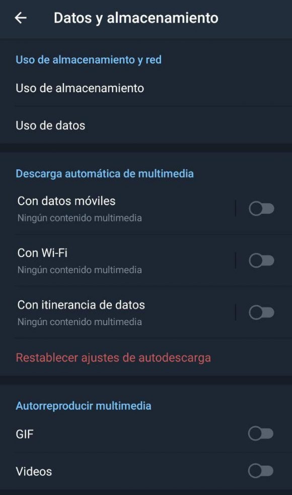apartado de Datos y Almacenamiento