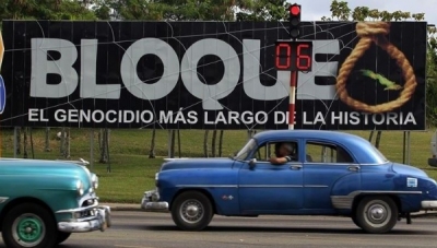 Imagen alegórica al bloqueo de Estados Unidos contra Cuba