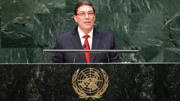 Bruno Rodríguez Parrilla durante en la presentación del Proyecto de Resolución “Necesidad de poner fin al bloqueo económico, comercial y financiero impuesto por los Estados Unidos de América contra Cuba”, ante la ONU.