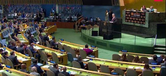 El Presidente Miguel Díaz-Canel fue el noveno orador en la Cumbre de Paz “Nelson Mandela”. Foto: @portalcuba