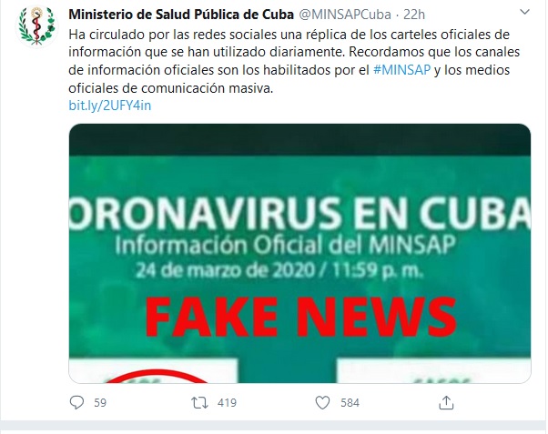 Twitter del Ministerio de Salud Pública de Cuba