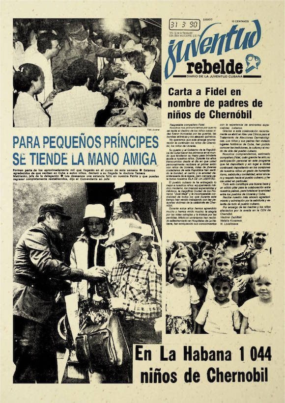 Fidel Castro recibe los primeros pacientes del programa “niños de Chernobyl”.
