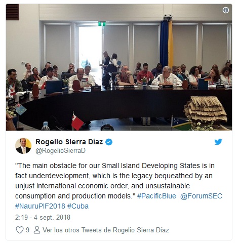 Tweets del viceministro de Relaciones Exteriores de Cuba, Rogelio Sierra Díaz en el Foro del Pacífico.