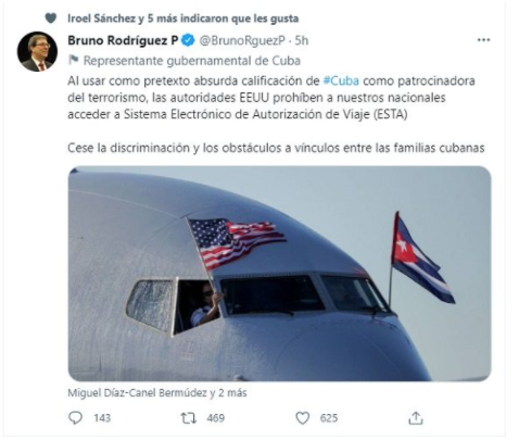 Canciller cubano, Bruno Rodríguez Parrilla. Foto: @CubaMINREX.