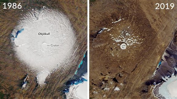 El glaciar Okjökull es el primero declarado ‘muerto’ en Islandia. Foto: NASA.