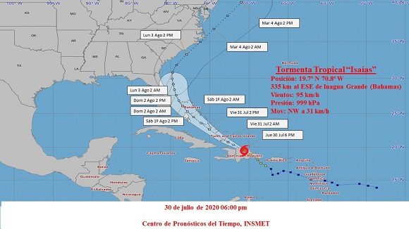 Isaías ya es un huracán categoría uno en la escala Saffir-Simpson
