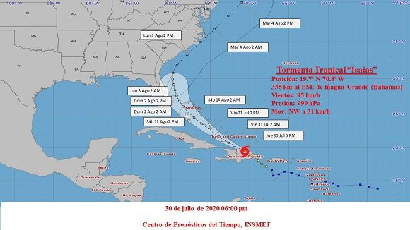 Isaías ya es un huracán categoría uno en la escala Saffir-Simpson