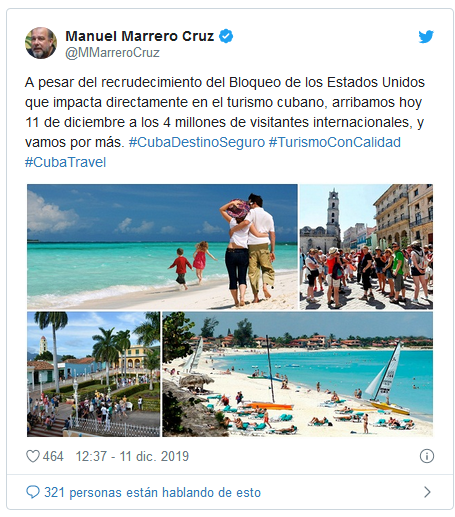 Mensaje de Manuel Marrero Cruz, ministro cubano de Turismo