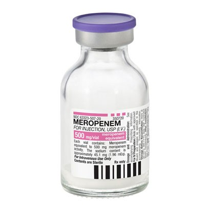 Meropenem 500 y 1000 mg, un antibiótico de amplio espectro de acción utilizado contra las sepsis más graves en salas de terapia intensiva.