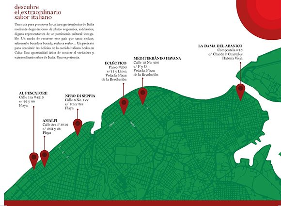 Mapa de la ruta gastronómica con motivo de la IV Semana de la Cocina Italiana en el Mundo. En video, IV Semana de la Cocina Italiana