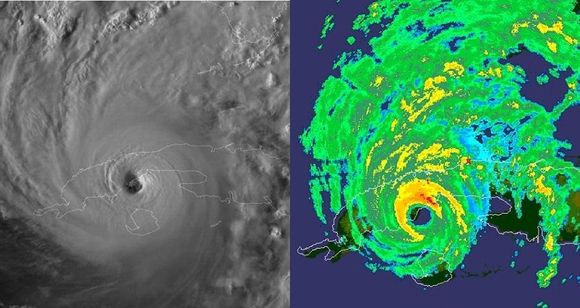Imágenes de satélite y radar que muestran al ojo del huracán GUSTAV penetrando por la costa sur de Pinar del Río/Insmet.