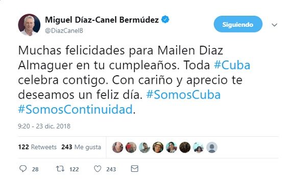 Presidente cubano felicita a Mailén Díaz por su cumpleaños