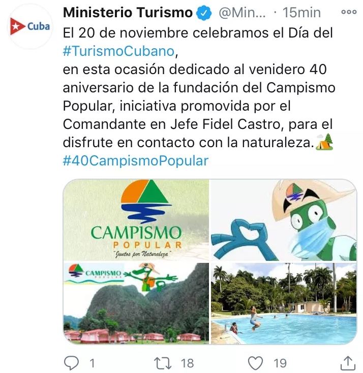 Twitt del Ministerio de Turismo de Cuba