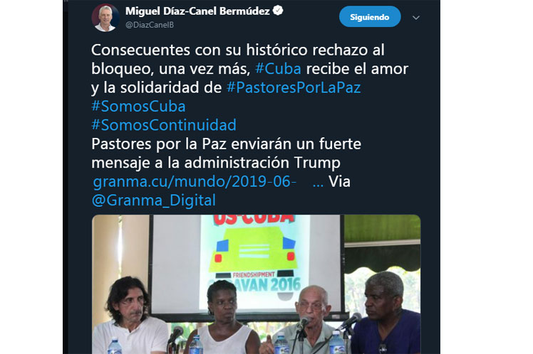 Cuba recibe el amor de Pastores por la Paz, afirma Díaz-Canel