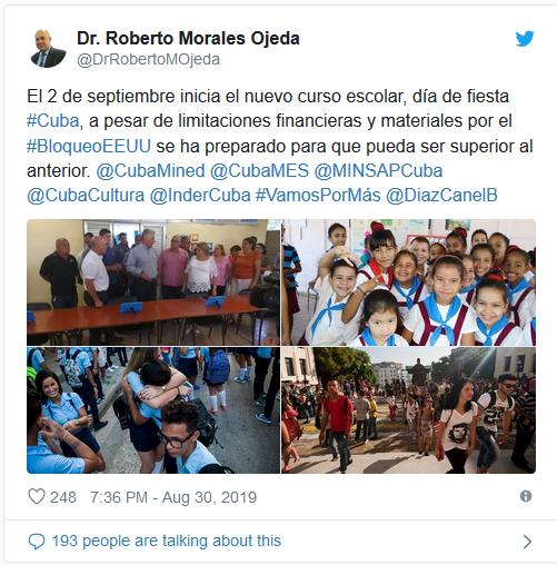 Mensaje en Twitter  del Dr. Roberto Morales Ojeda