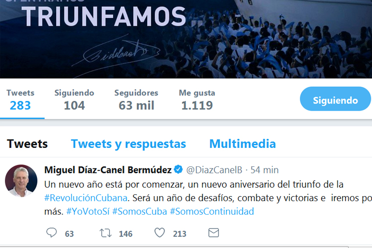Mensaje de Miguel Díaz-Canel en la red social Twitter Mensaje de Miguel Díaz-Canel en la red social Twitter